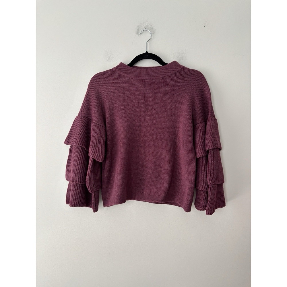 Poof! Mauve Cotton Blend Ruffled‎ Tiered Sleeve Crew Neck Sweater Size Small